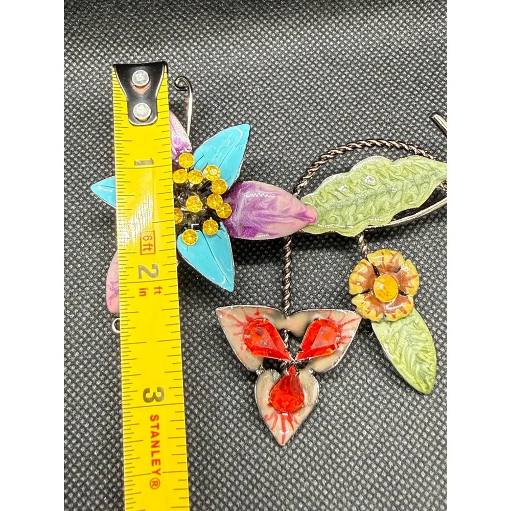 Vintage Style Enamel Flower Bouquet Brooch Rhinestone Floral Statement Pin